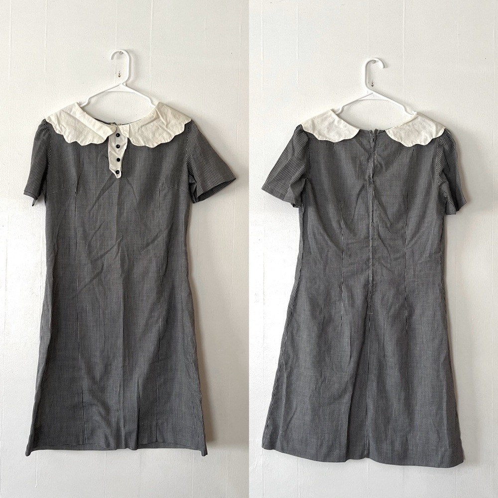 VINTAGE Handmade Black White Checkered Trapeze Dress